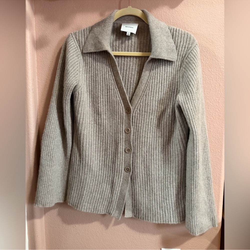 REFORMATION Taupe Shea Knit Cardigan | S - Picture 2 of 5